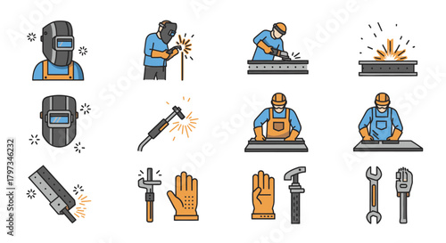 Collection of Industrial Welding and Metalworking Icons.