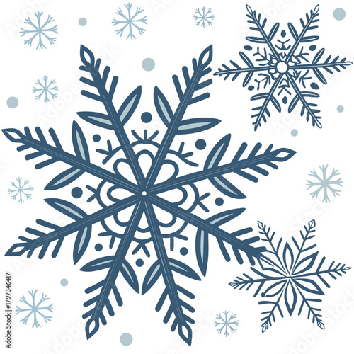 Winter Wonderland: Delicate snowflakes in an icy dance, each a unique masterpiece of frosty artistry, conveying the quiet beauty of the season.