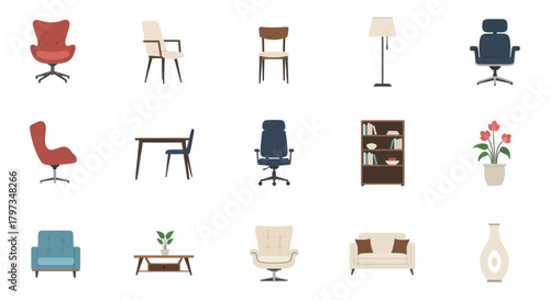 Collection of Modern Furniture and Home Decor Items.