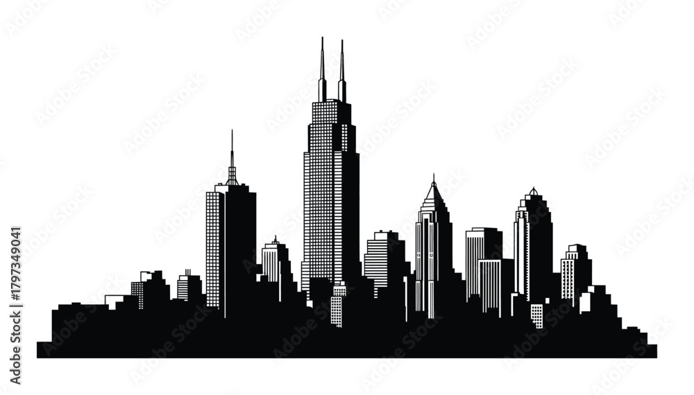 Naklejka premium Cityscape silhouette vector illustration of urban skyline buildings eps