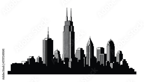 Cityscape silhouette vector illustration of urban skyline buildings eps