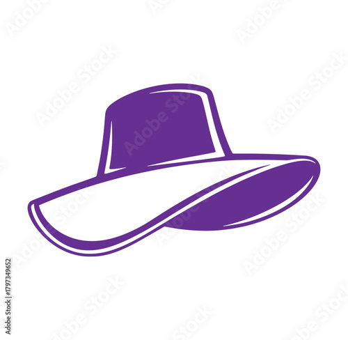 Elegant purple and white floppy sun hat vector illustration against a clean white background