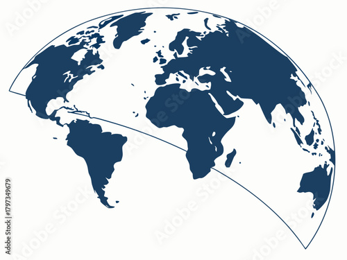 Simplified World Map Projection in Blue Outline Against a White Background Showing Continents stylized