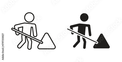 Construction icon in line design and solid black and white colors for designs