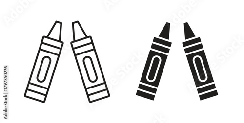 Crayon icon in line design and solid black and white colors for designs