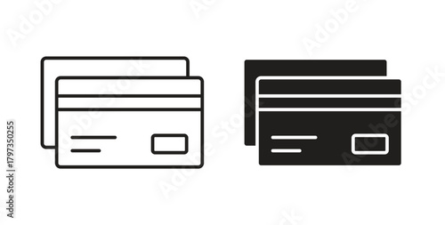 Credit card icon in line design and solid black and white colors for designs