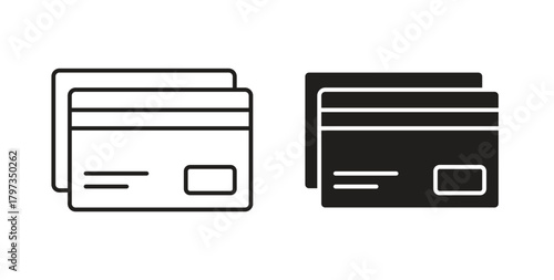 Credit card icon in line design and solid black and white colors for designs