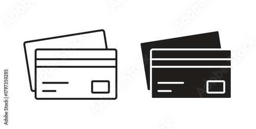 Credit card icon in line design and solid black and white colors for designs