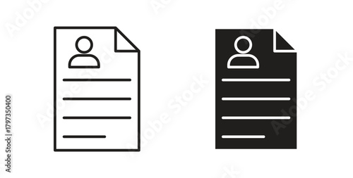 CV icon in line design and solid black and white colors for designs