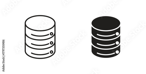 Database icon in line design and solid black and white colors for designs