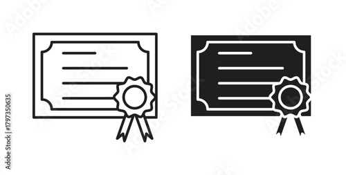 Diploma icon in line design and solid black and white colors for designs