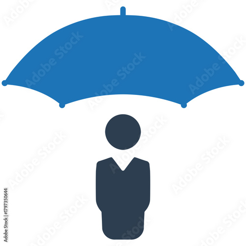 Safety Under the Umbrella: A symbol of protection and security, a stylized figure is sheltered by a large umbrella, evoking concepts of coverage and assurance.