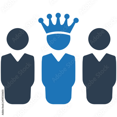 Leadership and Authority Icon: A symbol of leadership is shown in a clean, modern design. Representing authority and a single leader's prominence