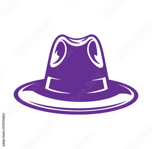Purple fedora hat illustration in vector style with simple clean lines on white background