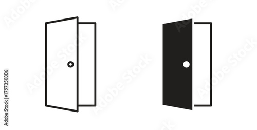 Door icon in line design and solid black and white colors for designs
