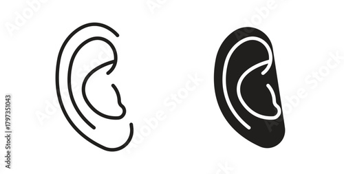 Ear icon in line design and solid black and white colors for designs