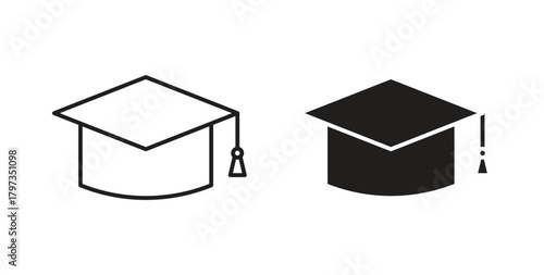 Education icon in line design and solid black and white colors for designs