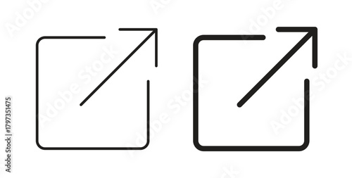 External link icon in line design and solid black and white colors for designs