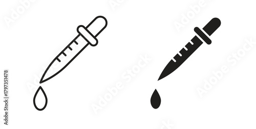 Eye dropper icon in line design and solid black and white colors for designs