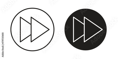 Fast forward icon in line design and solid black and white colors for designs