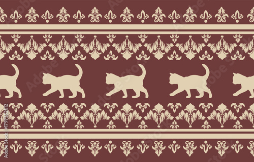 Cute seamless cat pattern vector with playful kittens, perfect for kids fabric, wallpaper, stationery, and gift wrapping.