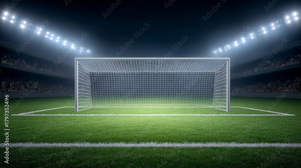 Fototapeta premium Brightly lit soccer stadium at night aerial view of football field vibrant environment for sports enthusiasts