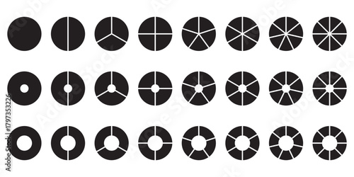 Pie charts diagrams. Different color circles. donut and pie chart infographic elements set. Colorful diagram collection with. Circle icons for infographic on Transparent Background. EPS 10.