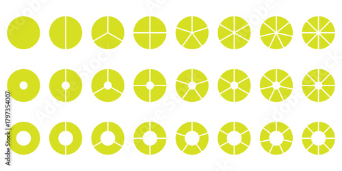 Pie charts diagrams. Different color circles. donut and pie chart infographic elements set. Colorful diagram collection with. Circle icons for infographic on Transparent Background. EPS 10.