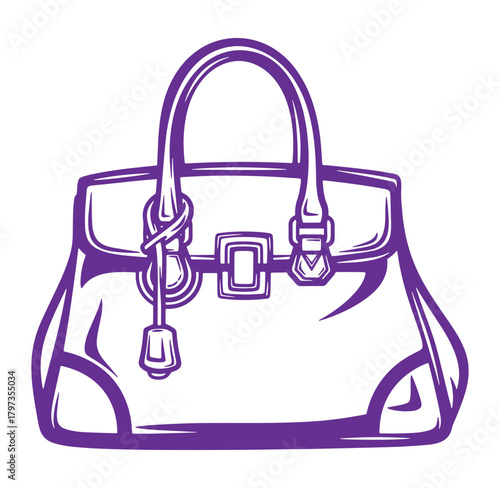 Stylized purple handbag illustration with handles and decorative fastening for fashionable designs