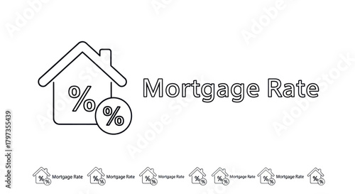 Mortgage Rate Line Art Icon with House and Percentage Symbols.