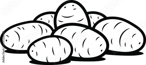 Pile of stylized raw potatoes with smiling faces in line art vector