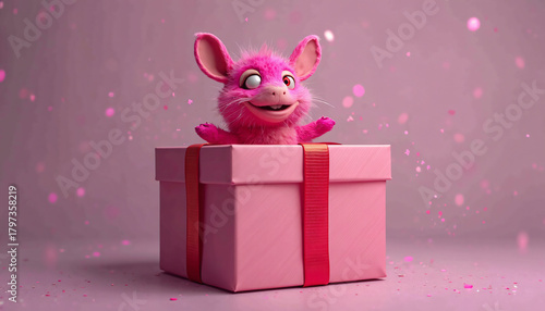 Pink Creature in Pink Gift Box