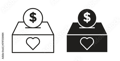 Donation box icon simple vectors in black, suitable for projects