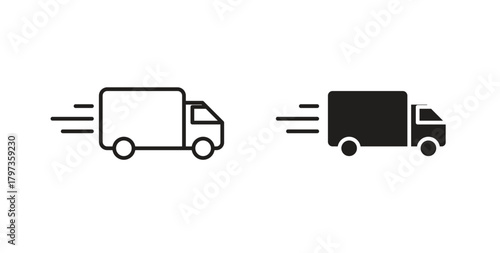 Fast shipping delivery truck icon simple vectors in black, suitable for projects