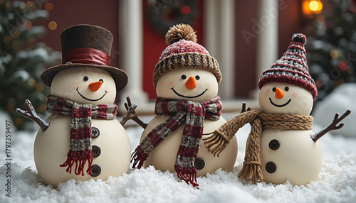 Three Snowmen in Snow