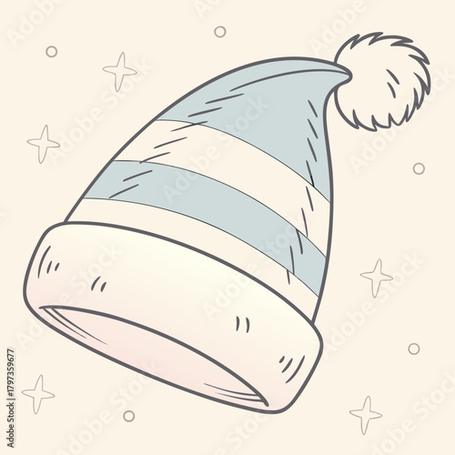 Cute winter hat with stripes and pompom