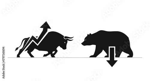 Illustration of bull and bear market symbols representing financial trading and economic trends