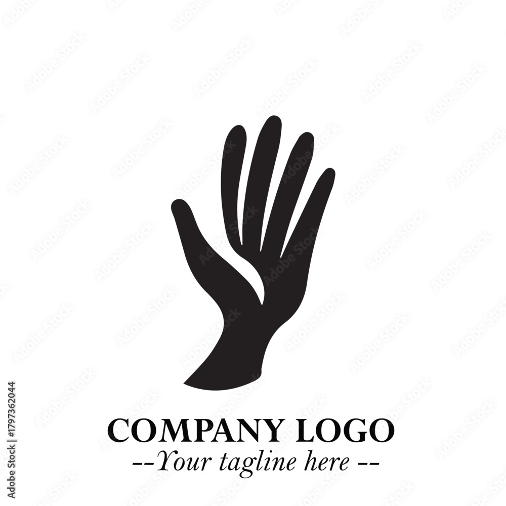 Fototapeta premium Minimalist Black Hand Logo Symbol on White Background in Clean Modern Silhouette Style