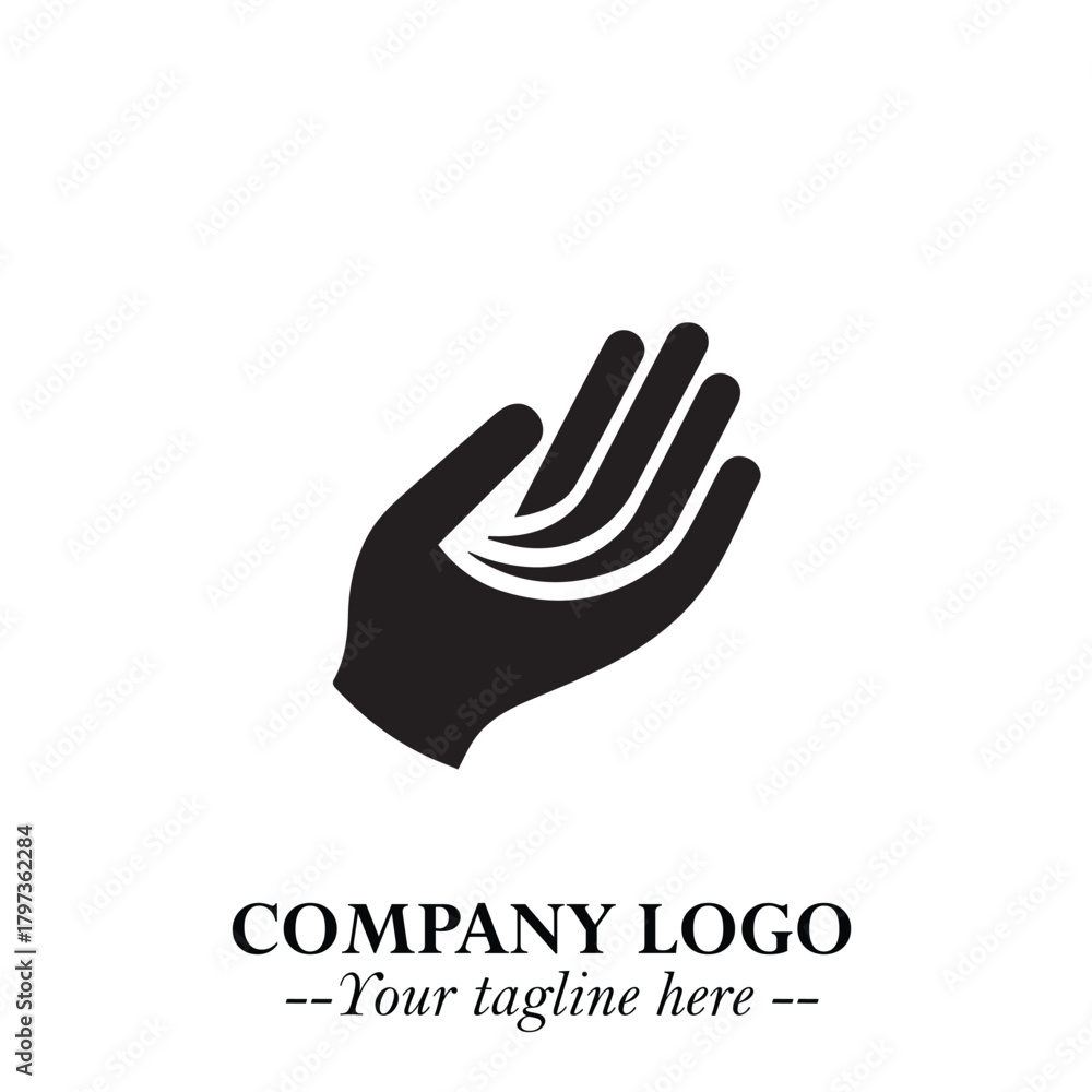 Fototapeta premium Minimalist Black Hand Logo Symbol on White Background in Clean Modern Silhouette Style