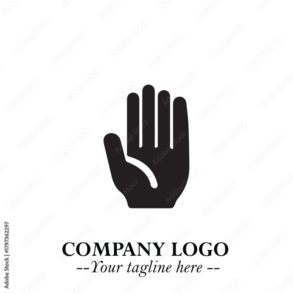 Obraz premium Minimalist Black Hand Logo Symbol on White Background in Clean Modern Silhouette Style