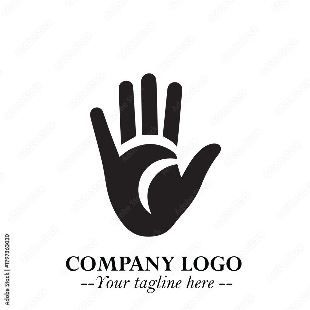 Obraz premium Minimalist Black Hand Logo Symbol on White Background in Clean Modern Silhouette Style