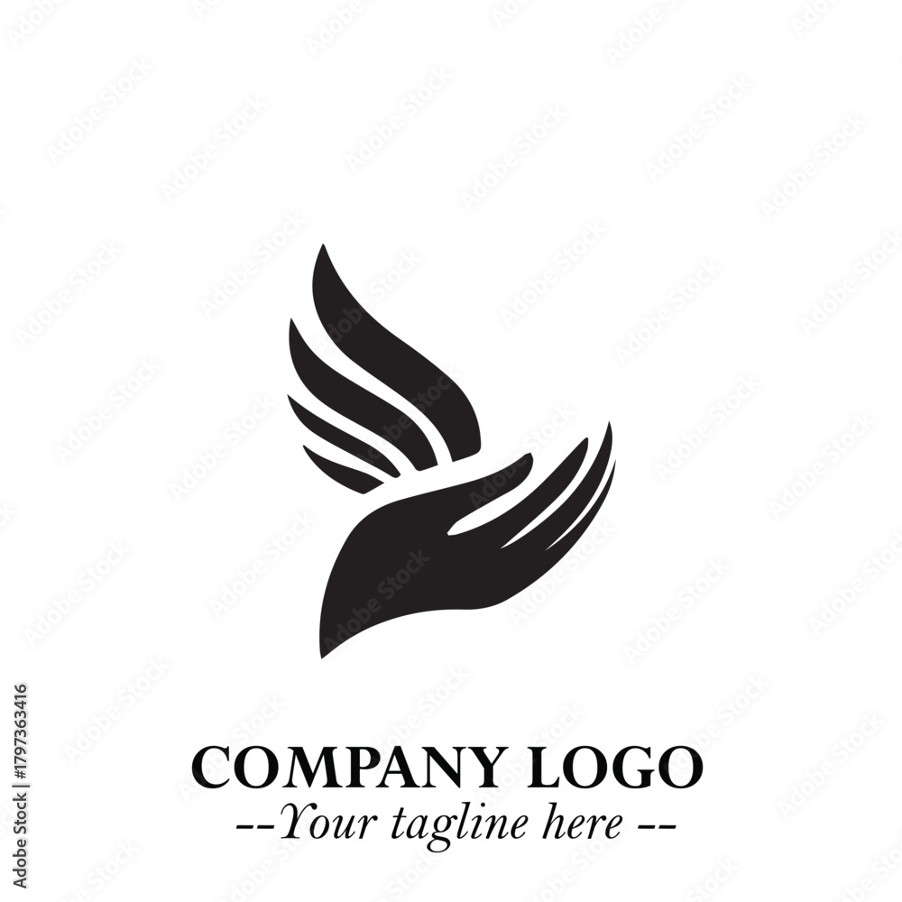 Obraz premium Minimalist Black Hand Logo Symbol on White Background in Clean Modern Silhouette Style