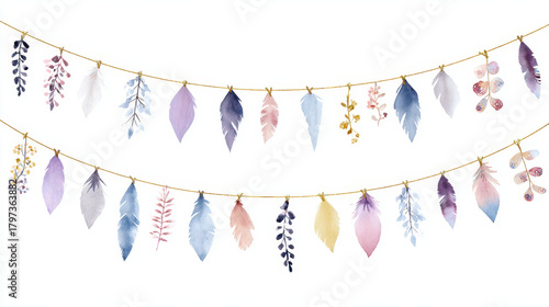 Festive party garland clipart for boho decor watercolor style vibrant colors cheerful vibe