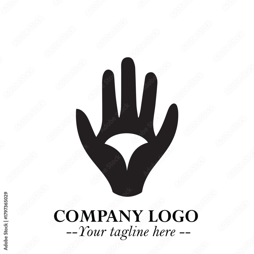 Fototapeta premium Minimalist Black Hand Logo Symbol on White Background in Clean Modern Silhouette Style