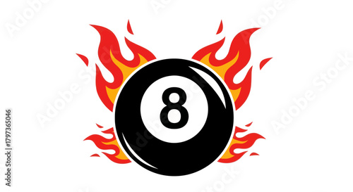 Fiery 8 Ball Emblem with Flames.