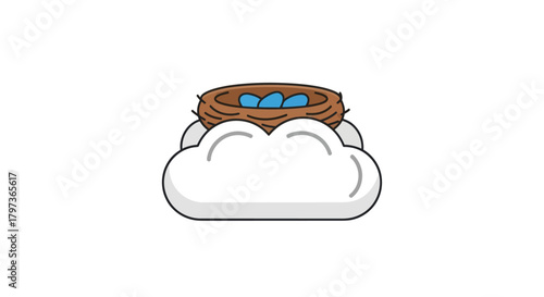 Bird Nest with Blue Eggs on Cloud.