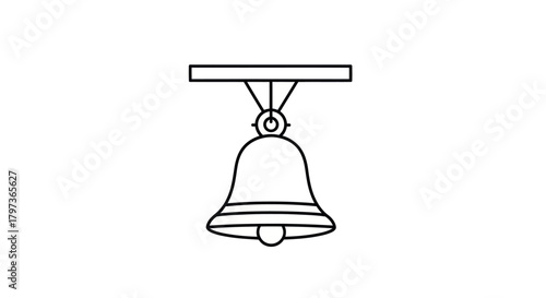 Minimalist line art icon of a classic bell hanging from a bar.