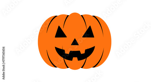 Carved Orange Halloween Pumpkin with Black Facial Features.