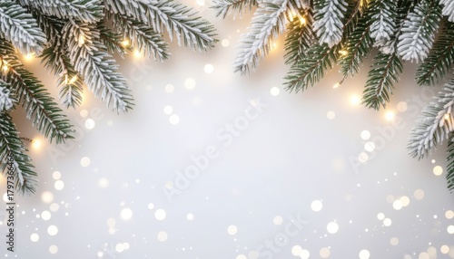 Festive winter decoration indoor setting holiday background cozy atmosphere close-up view christmas spirit with snowy pine and glittering lights