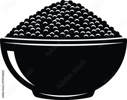 Black bowl of caviar vector illustration gourmet food delicacy seafood eps silhouette
